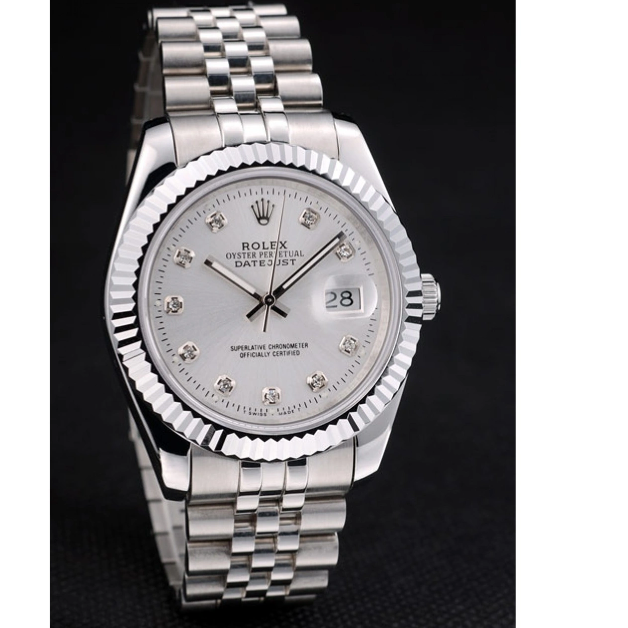 Rolex aaa copy 41977 Steel DateJust Stainless Rolex Bezel Dial Ribbed Silver 1028